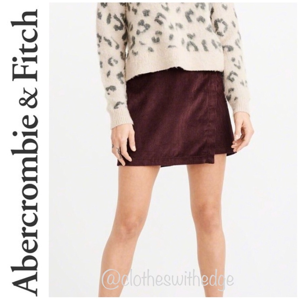 ⬇️ NWT A&F Burgundy Corduroy Wrap-Front Skirt
